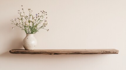 Wall Mural - a minimalist shelf displays a vase of wildflowers against a soft, neutral wall.