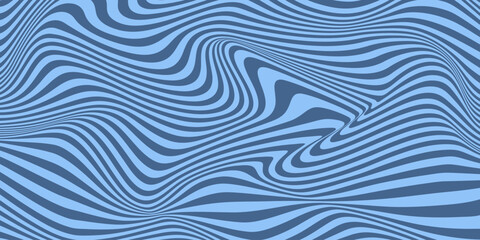 Poster - Abstract horizontal monochrome background with dynamic waves. Trendy vector illustration in style retro 60s, 70s. Blue colors