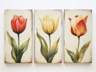 Wall Mural - Tulip arrangement on a white wall