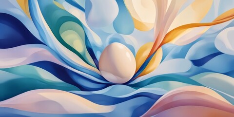 Wall Mural - abstract fluid art with central sphere and dynamic colorful waves
