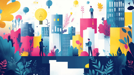 Wall Mural - dynamic business environment showcasing the concept of business agility, with symbols representing c