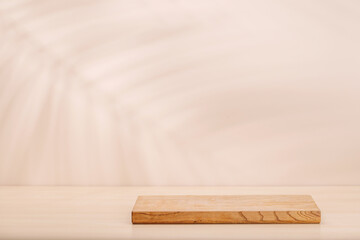 Aufkleber - Template with board on table and wall with natural plant shadow and sunny glare