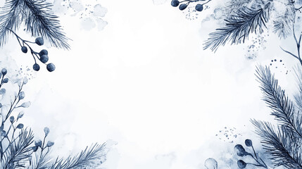 Wall Mural - winter background design with watercolor brush texture, flower and botanical leaves watercolor hand 