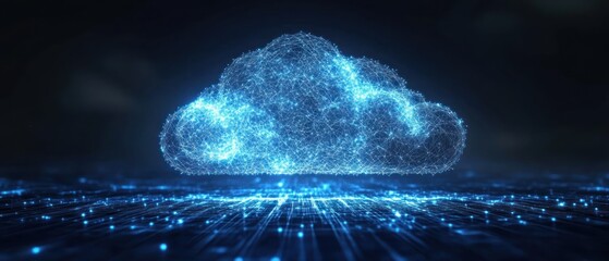 Wall Mural - a blue cloud with a lot of dots on circuit lines.