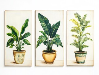 Poster - Three potted plants on a wall