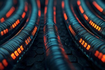 Wall Mural - abstract close-up of illuminated cables creating a futuristic digital atmosphere with vibrant colors