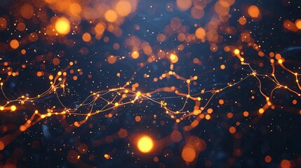 Wall Mural - beautiful abstract background featuring glowing particles and intricate light trails in warm tones.