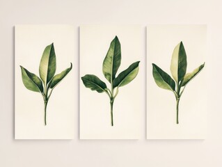 Wall Mural - Green leaves on a white wall