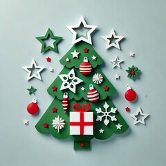 Wall Mural - Elegant Paper Christmas Tree Festive Decor Gift Ornament Stars