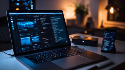 Creating websites:  A banner showing laptops and phones displaying website designs.  It highlights software and web development technology.