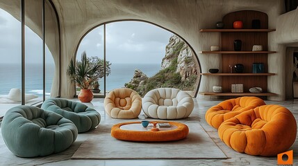 Poster - Cozy living room coastal view home decor modern design warm vibes