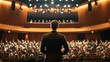 © isend - Confident Speaker Addressing Audience on Stage – Professional Presentation in Grand Theater