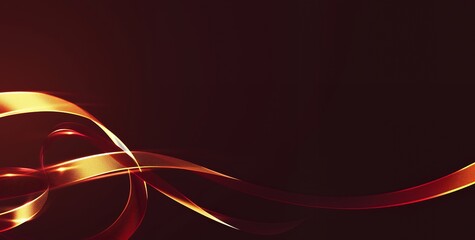 Wall Mural - abstract golden and red ribbons on a dark background. luxurious and elegant design.