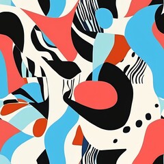 Wall Mural - abstract art featuring vibrant coral, black, and teal shapes.