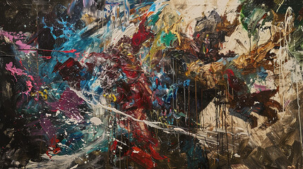 Wall Mural - layers of paint applied with reckless abandon in an action painting, creating a textured and dynamic