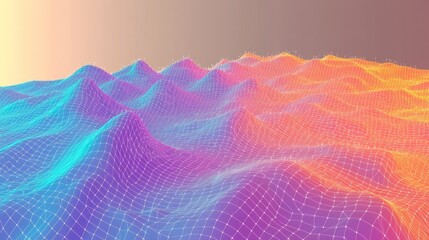 Aufkleber - Vibrant Abstract Wave Patterns in Digital Landscape with 3D Depth