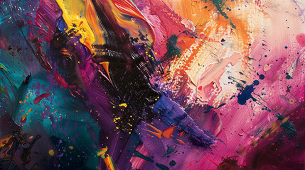 Wall Mural - layers of paint applied with vigorous brushstrokes and splatters in an action painting, creating a d