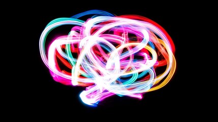 Fototapete - Colorful Light Trails in Abstract Pattern on Black Background