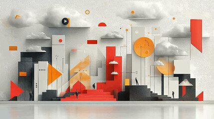 Wall Mural - dynamic business environment showcasing the concept of business agility, with symbols representing c