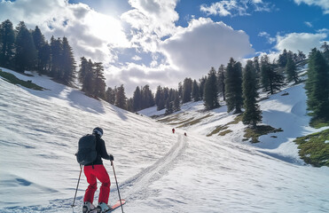 skiing in the mountains