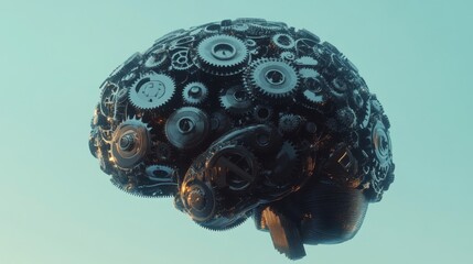Poster - Mechanical Brain with Gears and Cogs in Futuristic Style
