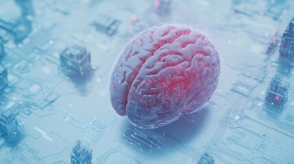 Poster - Futuristic Brain on Circuit Board with Technology and Data Connections