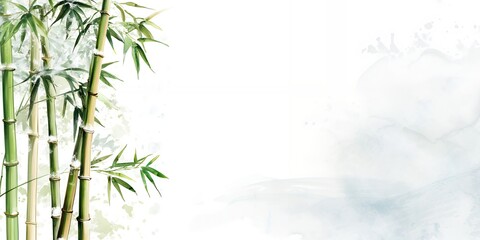 Wall Mural - serene watercolor painting of bamboo stalks against a soft, light background.