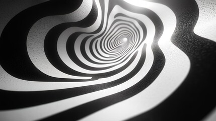 Wall Mural - abstract black and white swirling tunnel leading to a bright light. a mesmerizing optical illusion.
