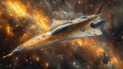Wall Mural - An imaginative illustration of an interstellar spaceship exploring the cosmos 
