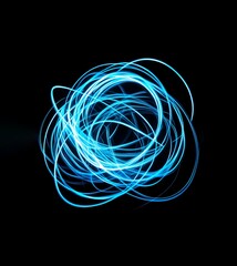 Wall Mural - abstract light painting swirls in vibrant blue against a black background.