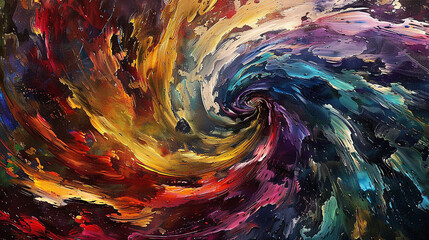 Wall Mural - swirling vortexes of color converging and colliding on the canvas in an action painting, as the arti