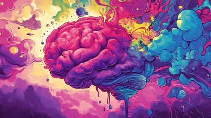 Aufkleber - Colorful Abstract Representation of Brain with Psychedelic Elements