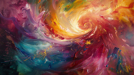 Wall Mural - the artist's brush dancing across the canvas in an action painting, creating a whirlwind of color an