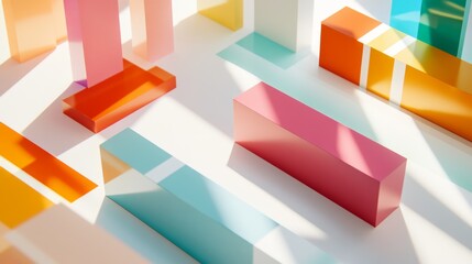 Poster - Colorful Geometric Shapes Casting Shadows on a Light Background