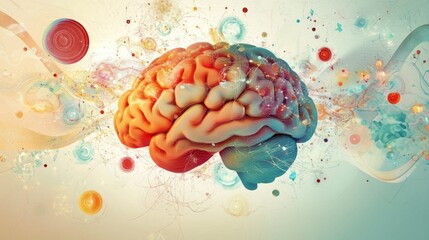 Poster - Colorful Abstract Brain with Dynamic Elements and Vivid Background