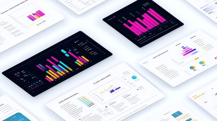 Poster - Colorful Data Visualization with Charts and Graphs on Black Background
