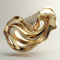 Wall Mural - a shiny, flowing golden abstract sculpture with smooth curves and a dynamic form.