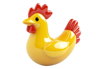 Playful yellow chicken figurine home decor decorative item cheerful environment close-up view whimsical concept