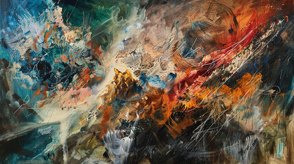 Wall Mural - thick layers of paint applied with force and intensity in an action painting, resulting in a texture