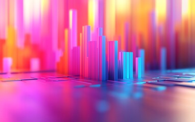 Poster - Abstract data visualization with vibrant bar and line graphs, seamless 3D rendering on a clean white background, futuristic style, perfect for presentations