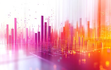 Poster - Abstract data visualization with vibrant bar and line graphs, seamless 3D rendering on a clean white background, futuristic style, perfect for presentations