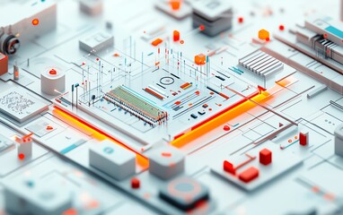 Wall Mural - innovative 3d digital interface featuring interactive graphs, charts, and code blocks, pristine whit