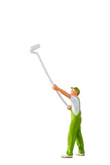 Wall Mural - A miniature figurine of a painter holding a long-handled roller brush, isolated on white background with clipping path