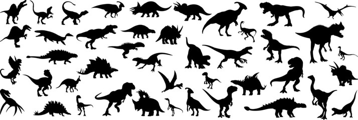 Wall Mural - dinosaurs different breeds silhouette set, vector