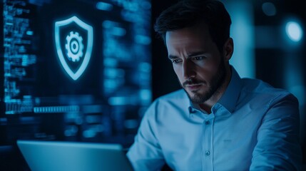 Cybersecurity Expert Working Late Data Protection IT Security