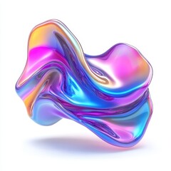 Wall Mural - a vibrant, abstract, fluid shape with a glossy surface reflecting light in various colors.