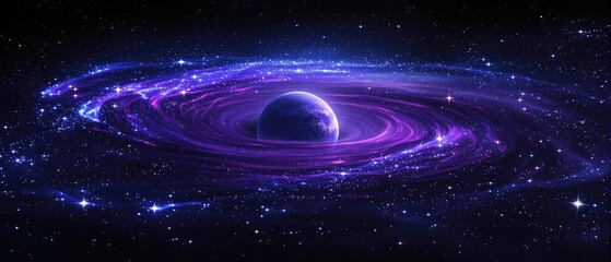 Wall Mural - a lone planet in the vast expanse of space, with a swirling vortex of purple and blue gases surround
