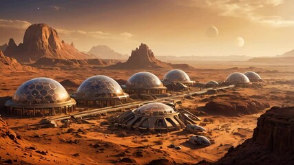 Wall Mural - future mars base or scientific facility. mars colonization concept animation.