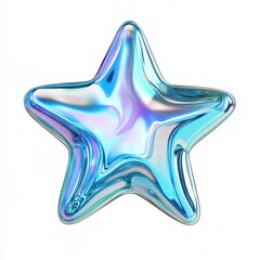 Wall Mural - a glossy, iridescent star shape with a smooth surface, reflecting light in shades of blue.