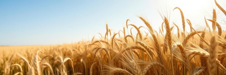 Wall Mural - golden wheat field stretching for miles under a clear blue sky on a sunny day, wheat field, sunny da